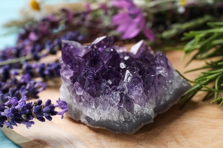amethyste herbes medicinales gros plan planche bois 1339860 894